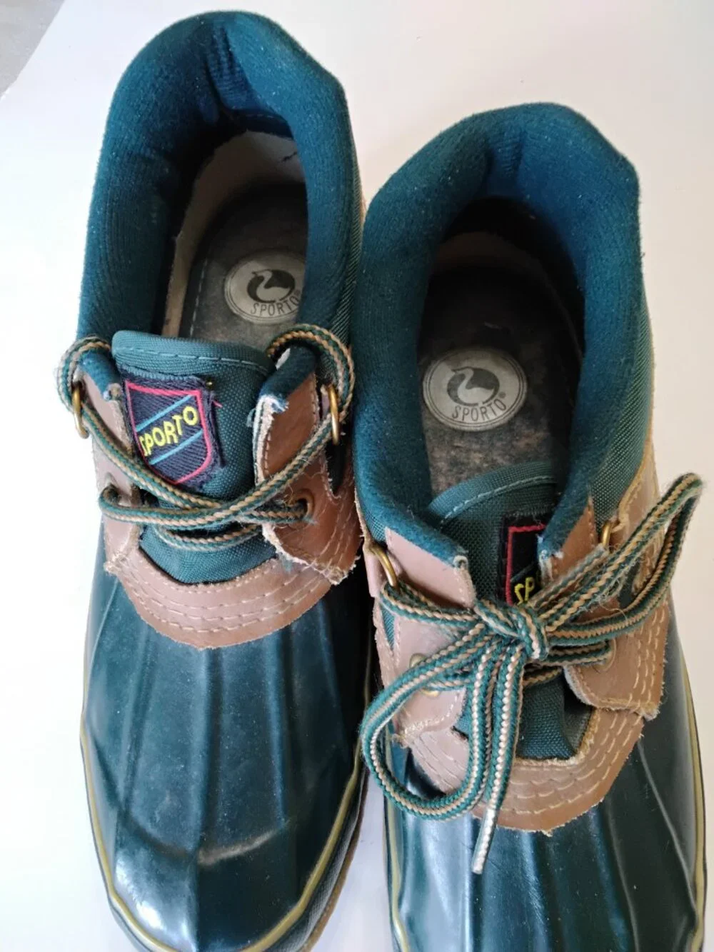 Vintage 80s Sporto Thermolite Ankle Duck Boots Forest Green/Tan Women's Size 8